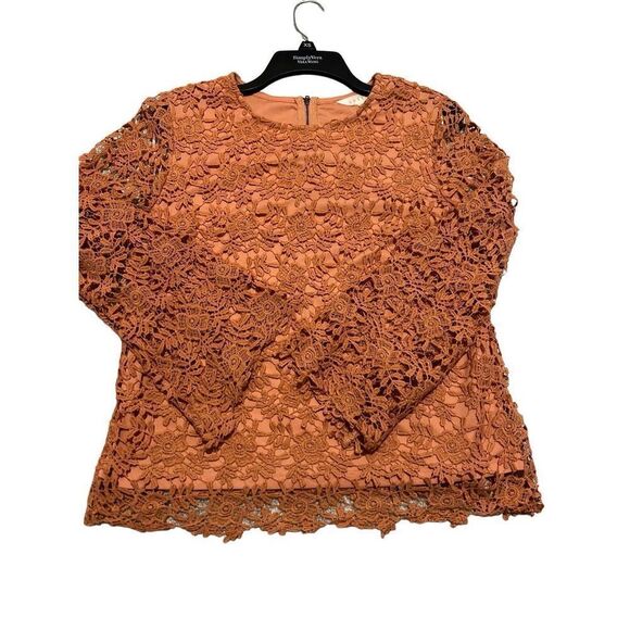 Women’s Adiva Antropologie Crochet Lace Layered Elegant Boho Top Blouse. Coral C - Picture 6 of 8